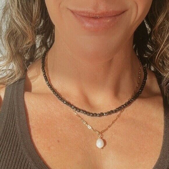 Paperclip Pearl Toggle Necklace | Caitlyn Minimalist Classic Pearl Necklace Modern Gold Paperclip Chain Waterproof Jewelry Summer